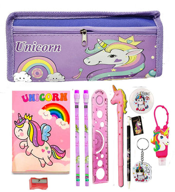 Kobbet Canvas Stationery Return Gift Set For Kids, Party Favor In Bulk  Pencil Case With 11Pcs School Supply Set (Unicorn), Blu