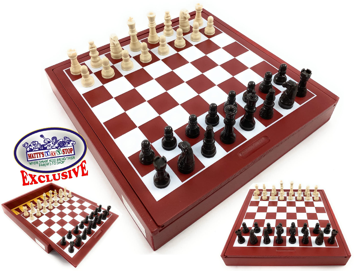 Matty'S Toy Stop Exclusive Deluxe 10-In-1 Chess, Checkers, Tic Tac Toe, Backgammon, Mill, Roll Em, Insanity, Chinese Checkers, Mancala & Pick-Up Sticks Wooden Cabinet Game Set