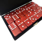 Domino Double 6 Red Marbleized Jumbo Tournament Professional Size W/Spinners In Elegant Black Velvet Case.