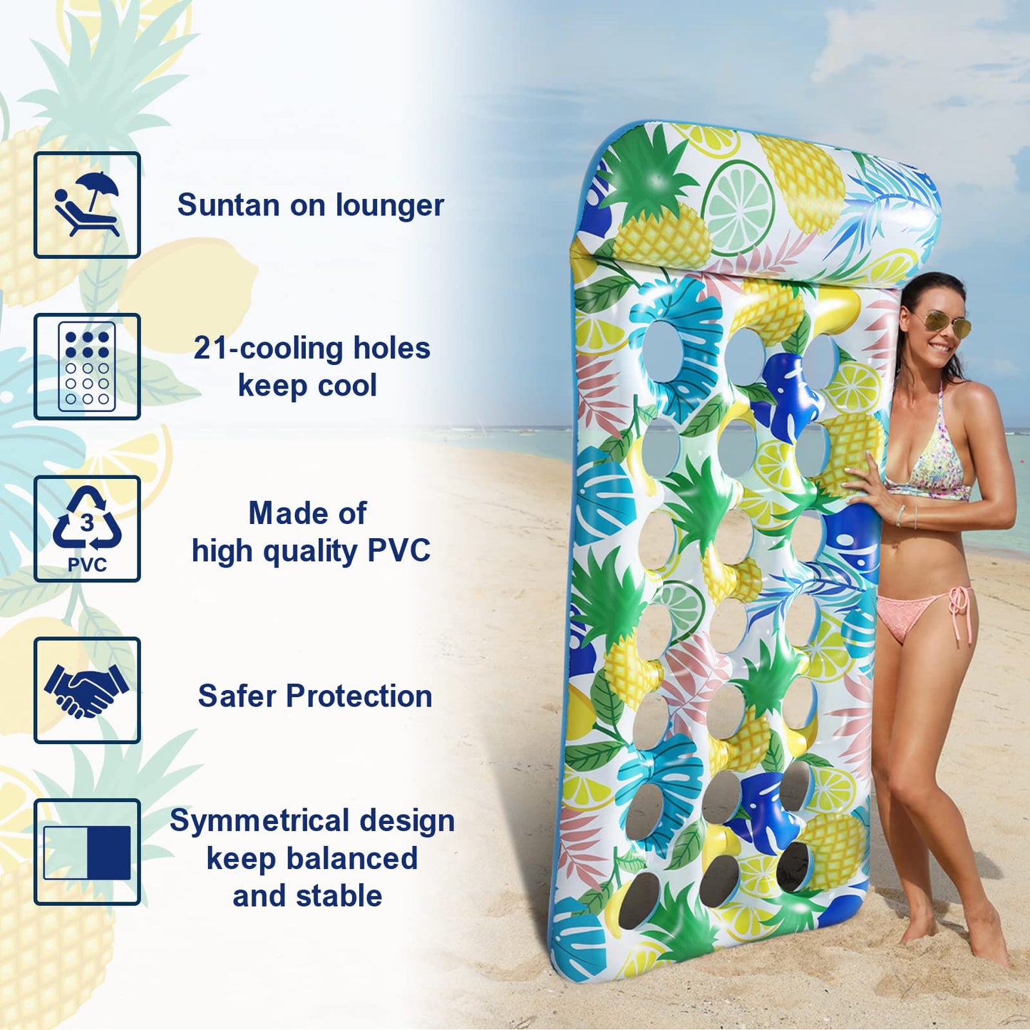 Pool Floats Raft - Oversized Pool Float Lounge For Adults, 71.65'' X 34.3'', Ultra-Comfort Cooling Inflatable Pool Float With He