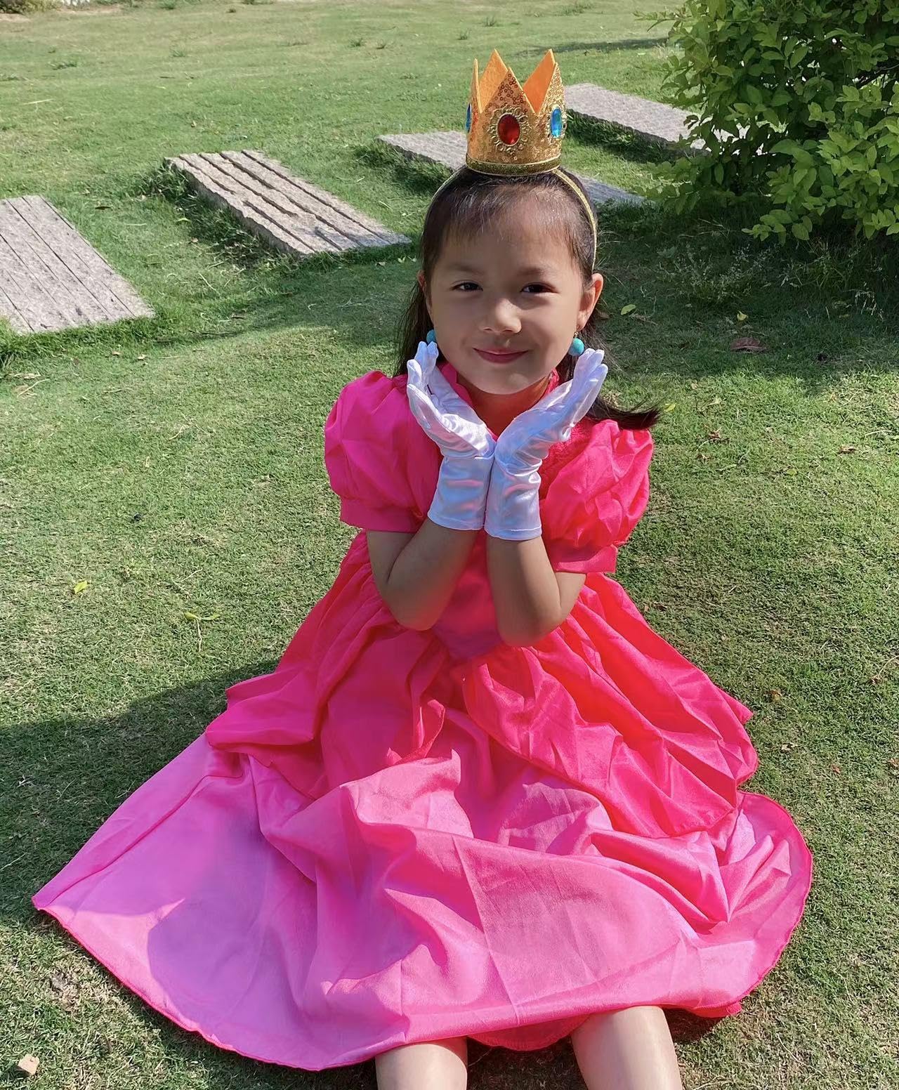 Ruichangxin Princess Peach Cosplay Costume Dress Girls Princess Peach Dress With Crown Gloves And Earrings Party Dress Up