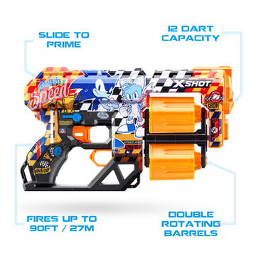 X-Shot Skins Dread Sonic Super Speed Blaster With 24 Darts - Malice Skin By Zuru, Double Rotating Barrels, Air Pocket Dart Technology, Toy Foam Blaster For Kids, Teens And Adults