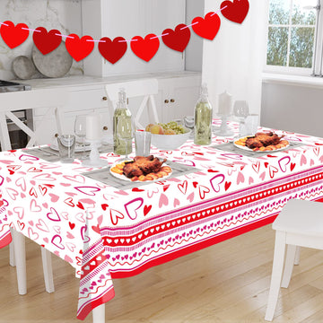 Fancy Land Happy Valentines Day Tablecloths 3 Pack Heart Red Plastic Party Decorations 54 X 108 Table Cover Anniversary Valentin