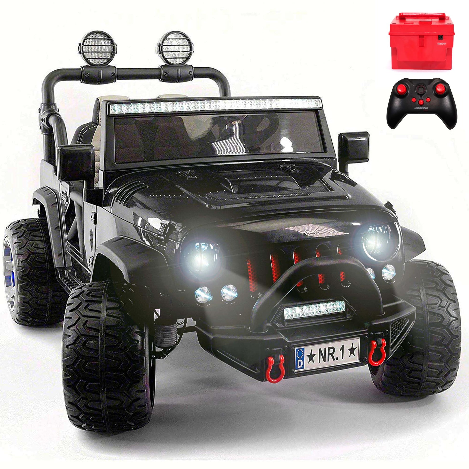 2024 Two (2) Seater Ride On Kids Car Truck w/Remote | Large 24V Battery Licensed Kid Car to Drive 3 Speeds  Leather Seat  MP3 Music by Bluetooth  FM Radio  Rubber Tires (Black)