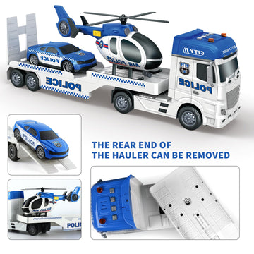 Dwi Dowellin 25" Semi Truck Toy Set with Racing Car & Helicopter, White, Kids Toys for 3-6 Years Old, Model 666-66F