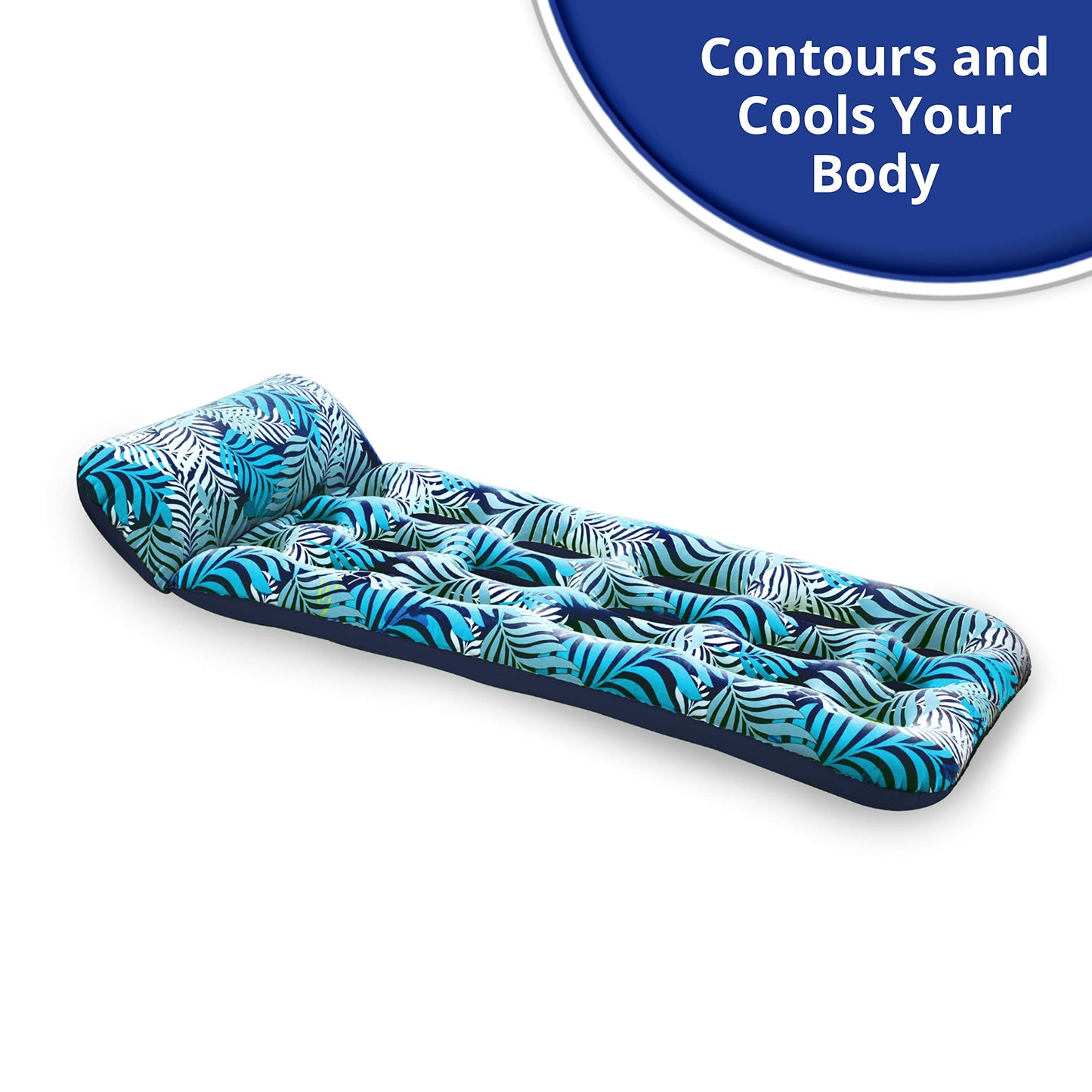 Aqua Contour Cooling Pool Float Lounge - 18-Pocket, Inflatable Pool Floats For Adults - Blue Ferns