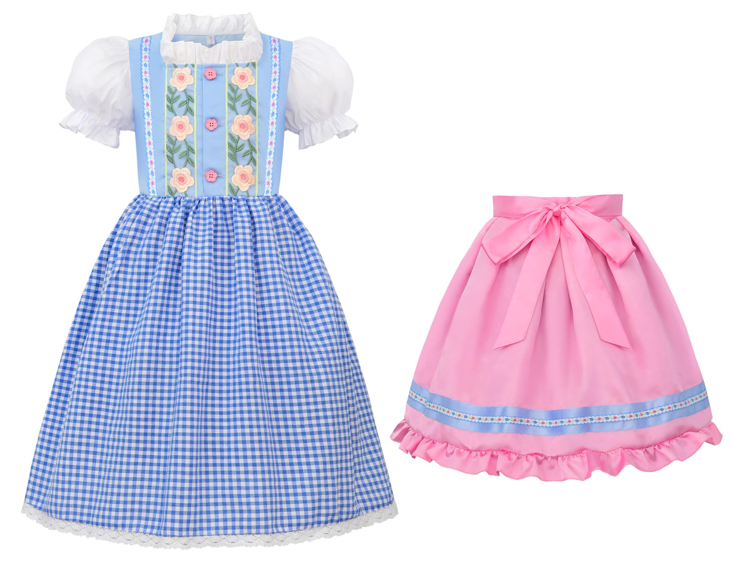 Relibeauty Kids Girls Dirndl Dress Oktoberfest Costume German For Girls,Blue & Pink,140