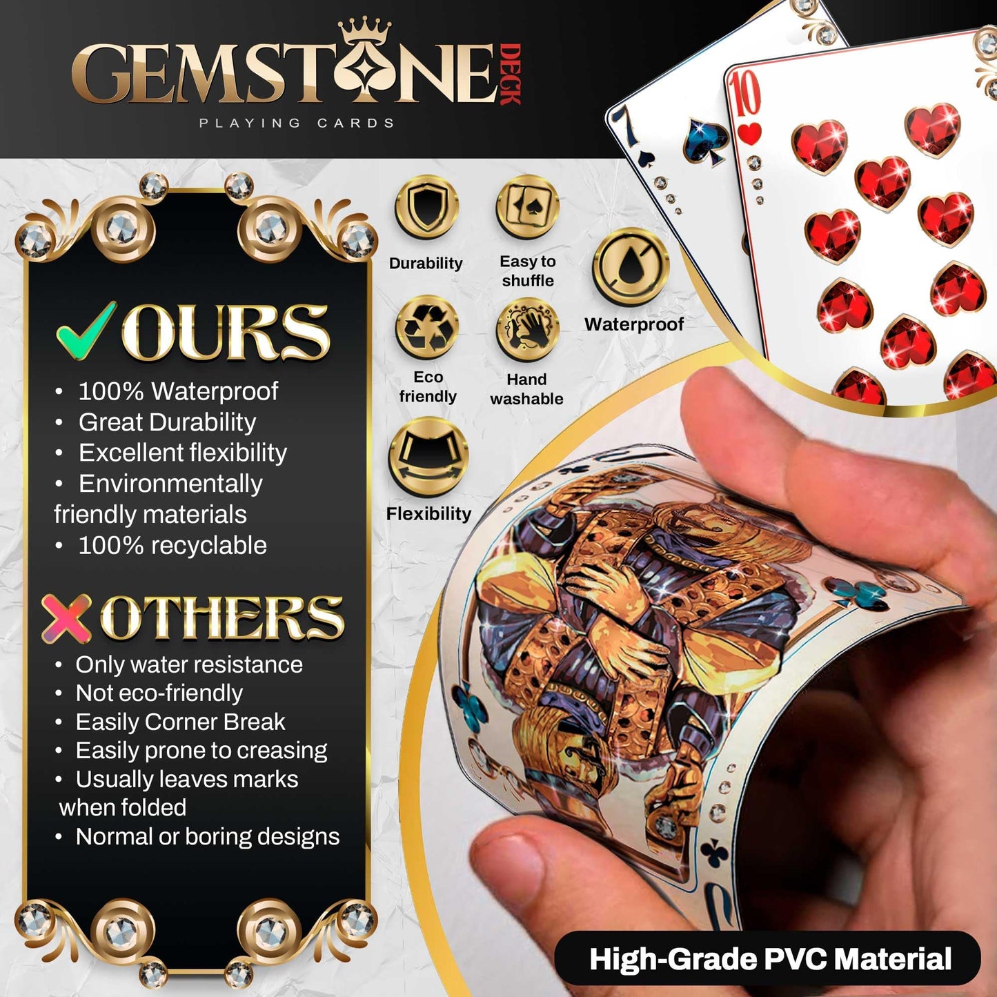 Gemstone Deck enhanced Waterproof Playing Cards (2-Pack)  100% Plastic Water Proof for Pool Beach Hot Tub Camping Travel Gift Set with 54 Cards 2 Jokers & Carrying Case