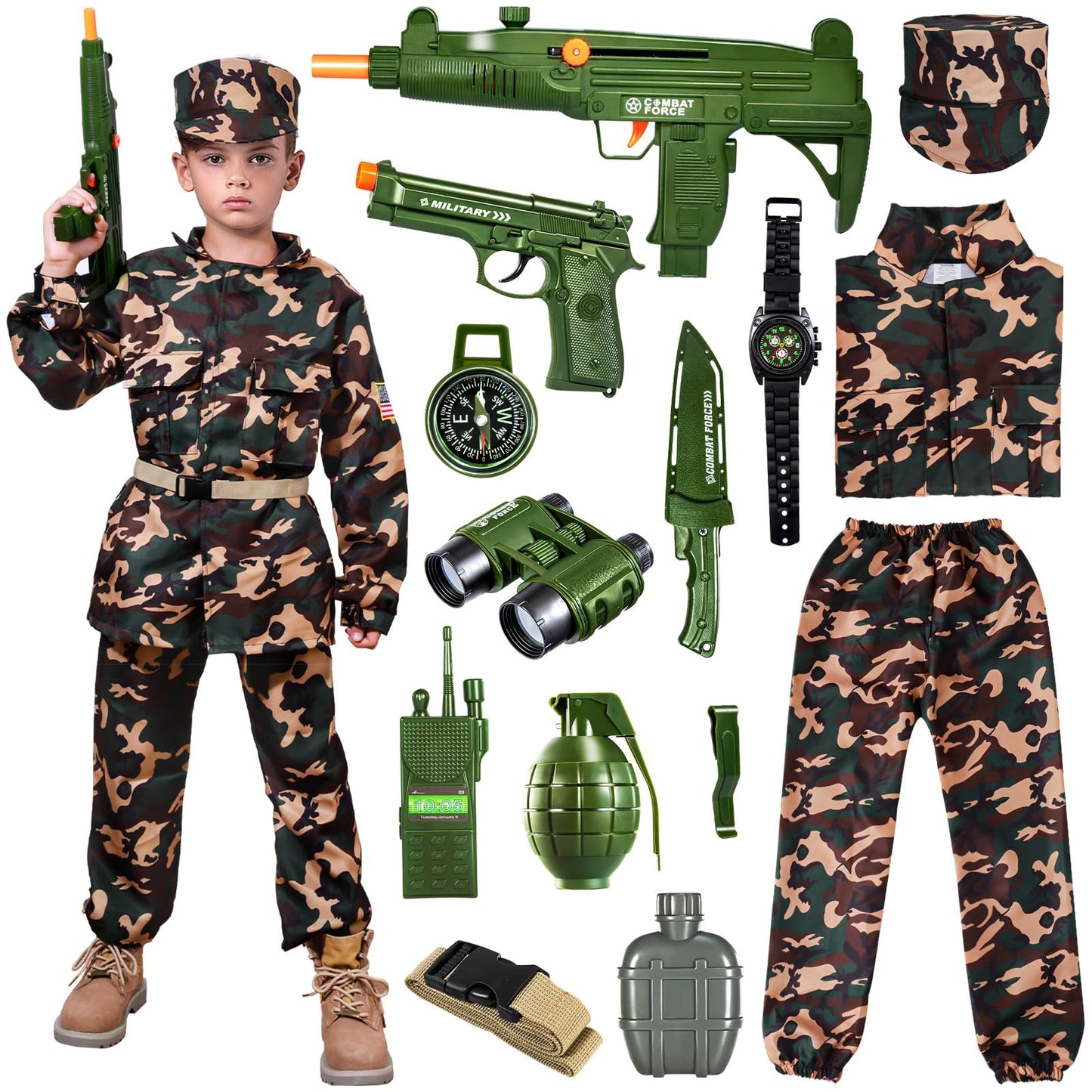 Niplooow Kids Army Costume For Boys, Boys Military Soldier Costume With Army Toys, Halloween Costumes For Boys Kids 3-12, Hallow