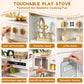 Interactive Wooden Play Kitchen Set For Kids Realistic Features With Extended Storage And 15 Kitchen Accessories, Ideal Pretend