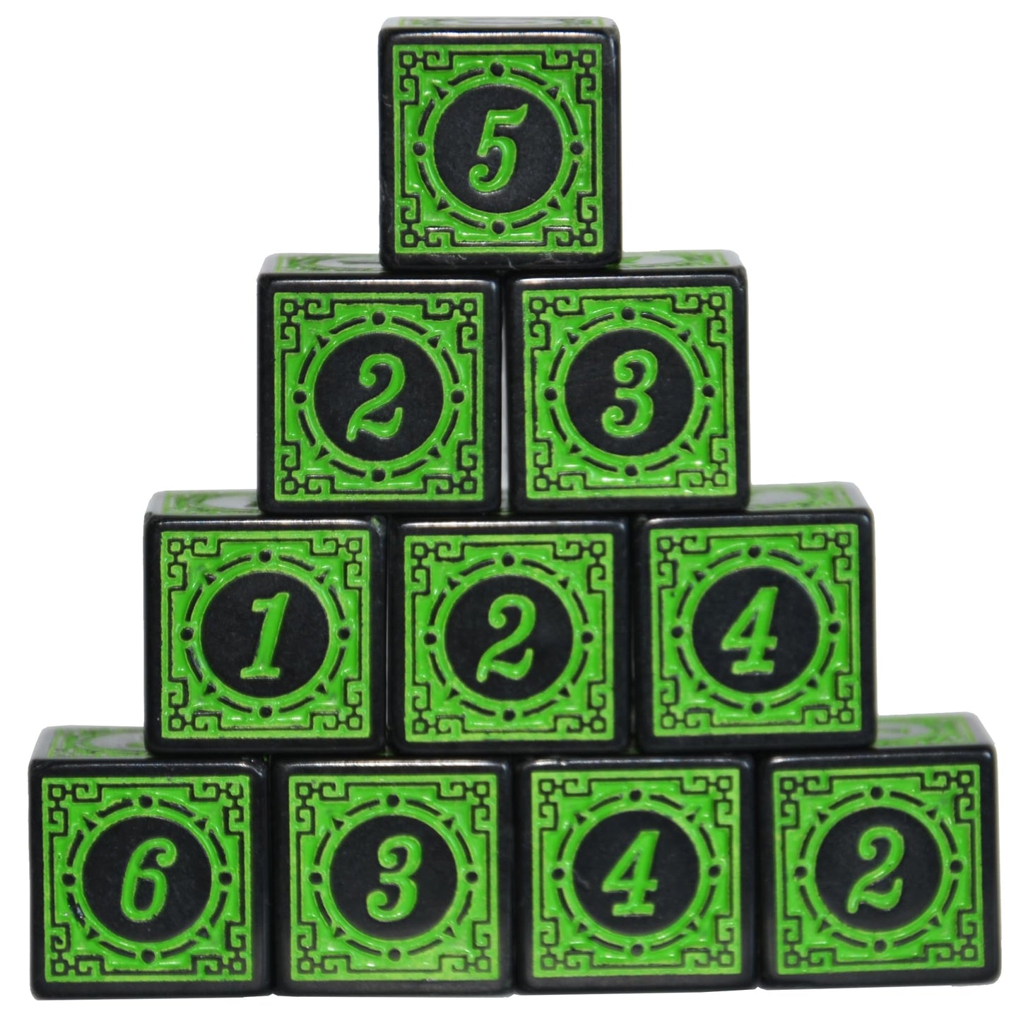 SmartDealsPro 10-Pack D6 Six Sides 16mm Dice Die for DND MTG PRG Wow Table Game Math Teaching (Green Letter)