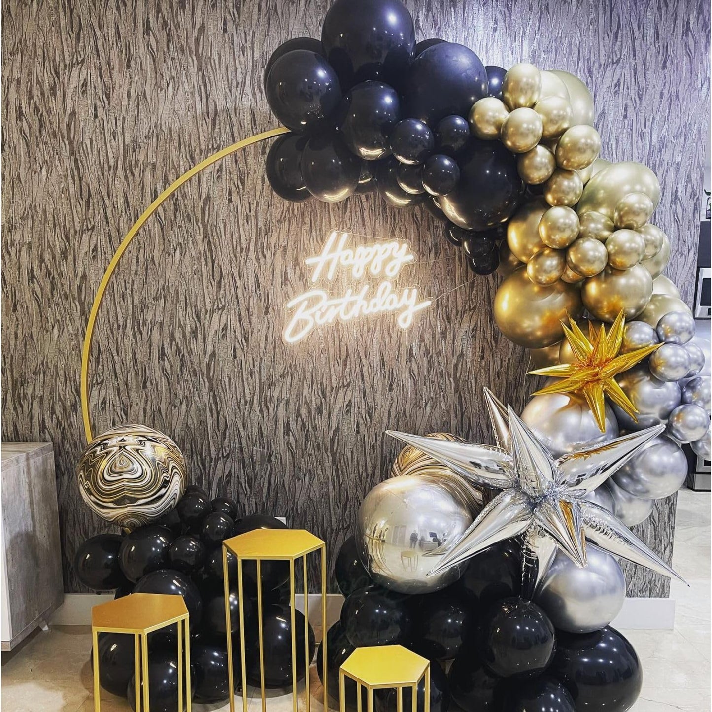 Paready Black And Gold Balloons Latex Balloons, 60 Pcs 12 Inch Silver Gold Confetti Balloons With Ribbons For Birthday Graduatio
