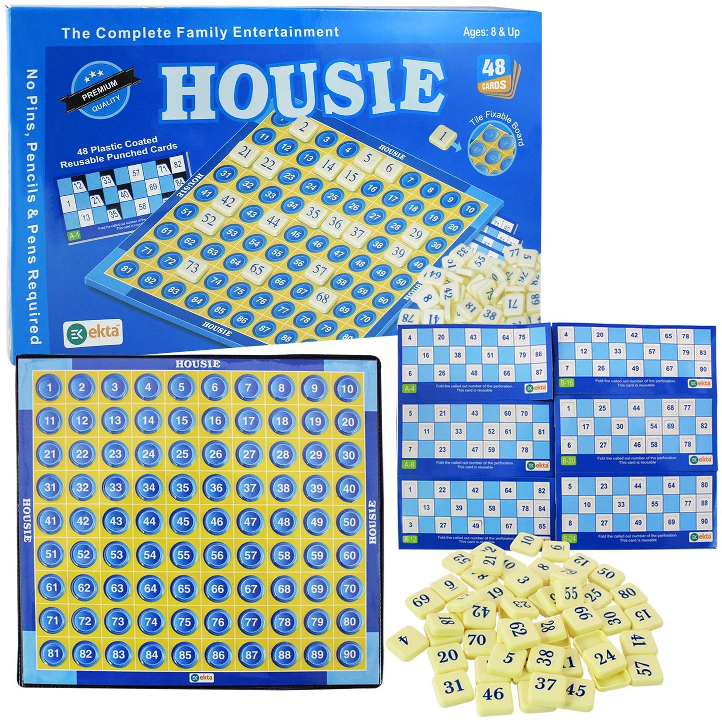 Ekta Housie 48 Reusable Cards & Tile Fixable Board Game (Multicolour)