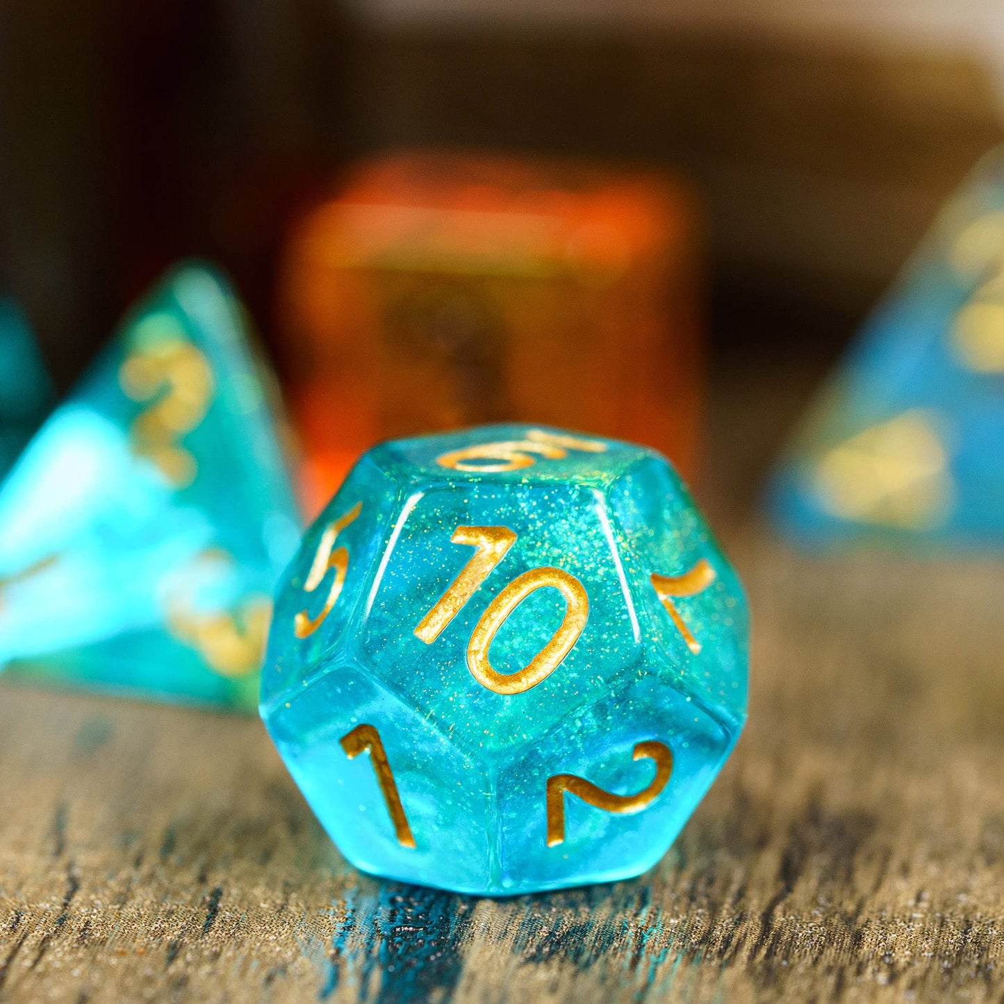 UDIXI 7PCS D&D Dice Set Filled with Aurora Powder, Aqua Blue DND Dice for Dungeons and Dragons, Polyhedral Dice for RPG MTG and