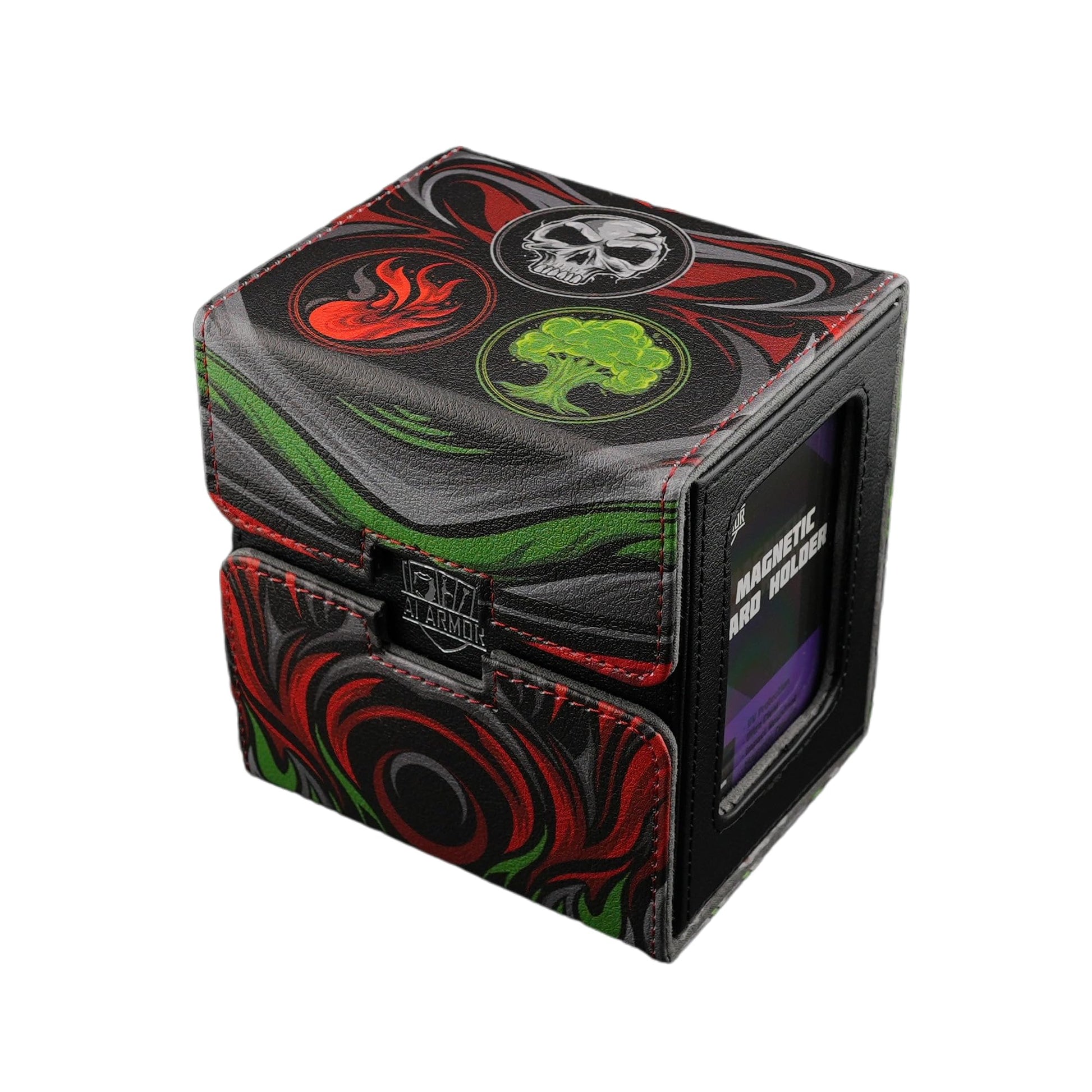Ai protective covering MTG Commander 100+ Card Custom Art Deck Box With Storage (Black/Red/Green)