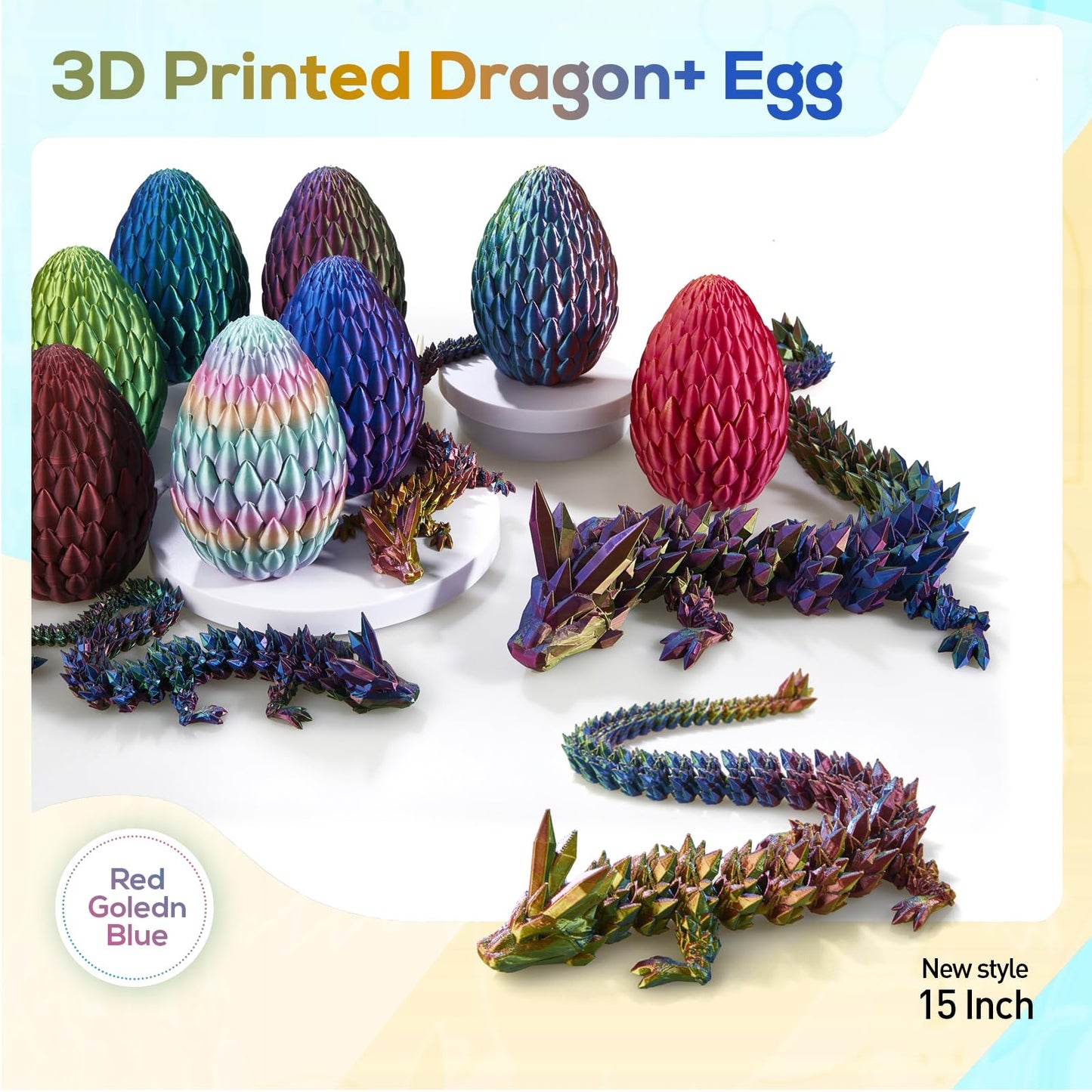 3D Printed Dragon,Dragon Eggs With Dragon Inside,Dragon Egg Toy,15'' Full Articulated Crystal 3D Dragon For Children'S Day Gift