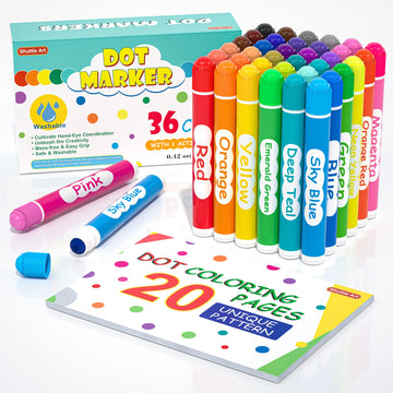 Shuttle Art Washable Dot Markers 36 Colors with Free Activity Book, Fun Art Supplies for Kids Toddlers and Preschoolers, Non Tox