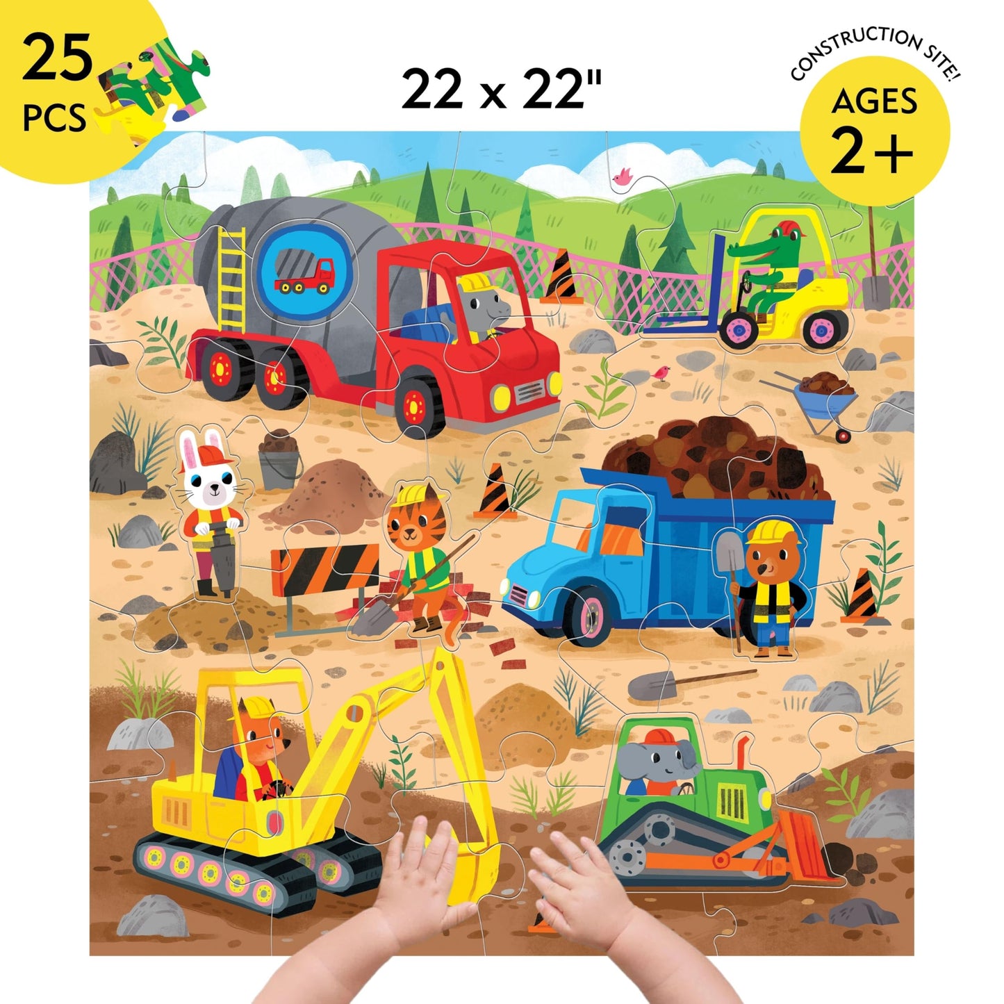 Mudpuppys Construction Site 25 Piece Floor Puzzle, Features 25 Colorful, Oversized Pieces, Includes 6 Special Shaped Pieces of A