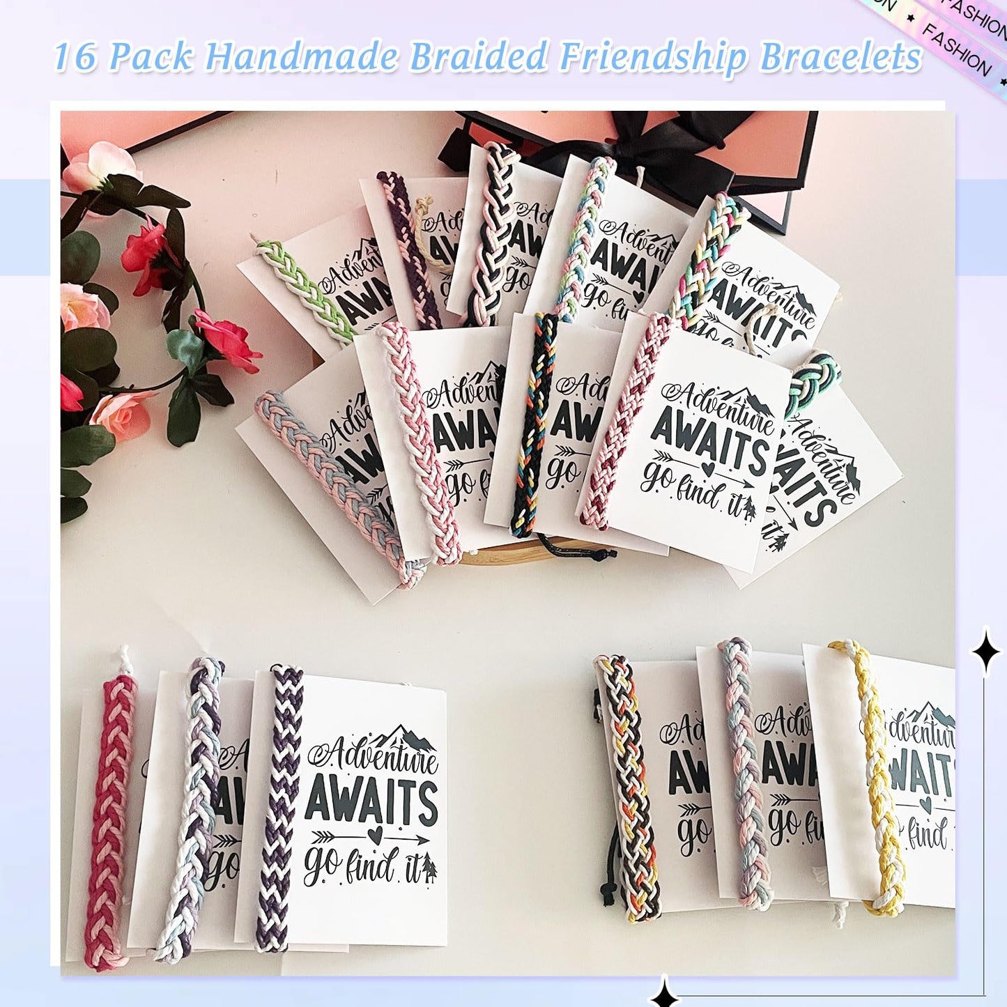 16 Set Friendship Bracelet Party Favors Braided Friendship Bracelets With Cards Adjustable Woven Friendship Bracelets Handmade B