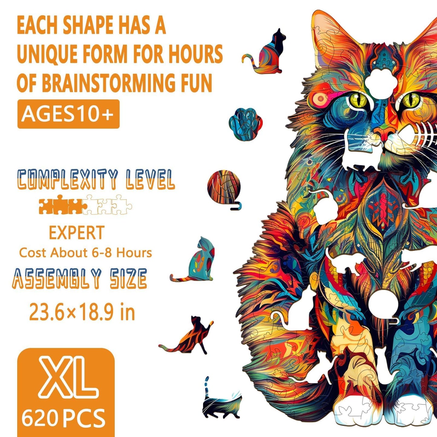 Wooden Puzzles for mature-themeds - Maine Cat Wooden Puzzle  Unique Wooden Jigsaw Puzzles for mature-themeds  Wood Puzzles mature-themed  Perfect for Birthday Gift  Family Puzzles  620 Piece 23.6 x 18.9in  Royal Size