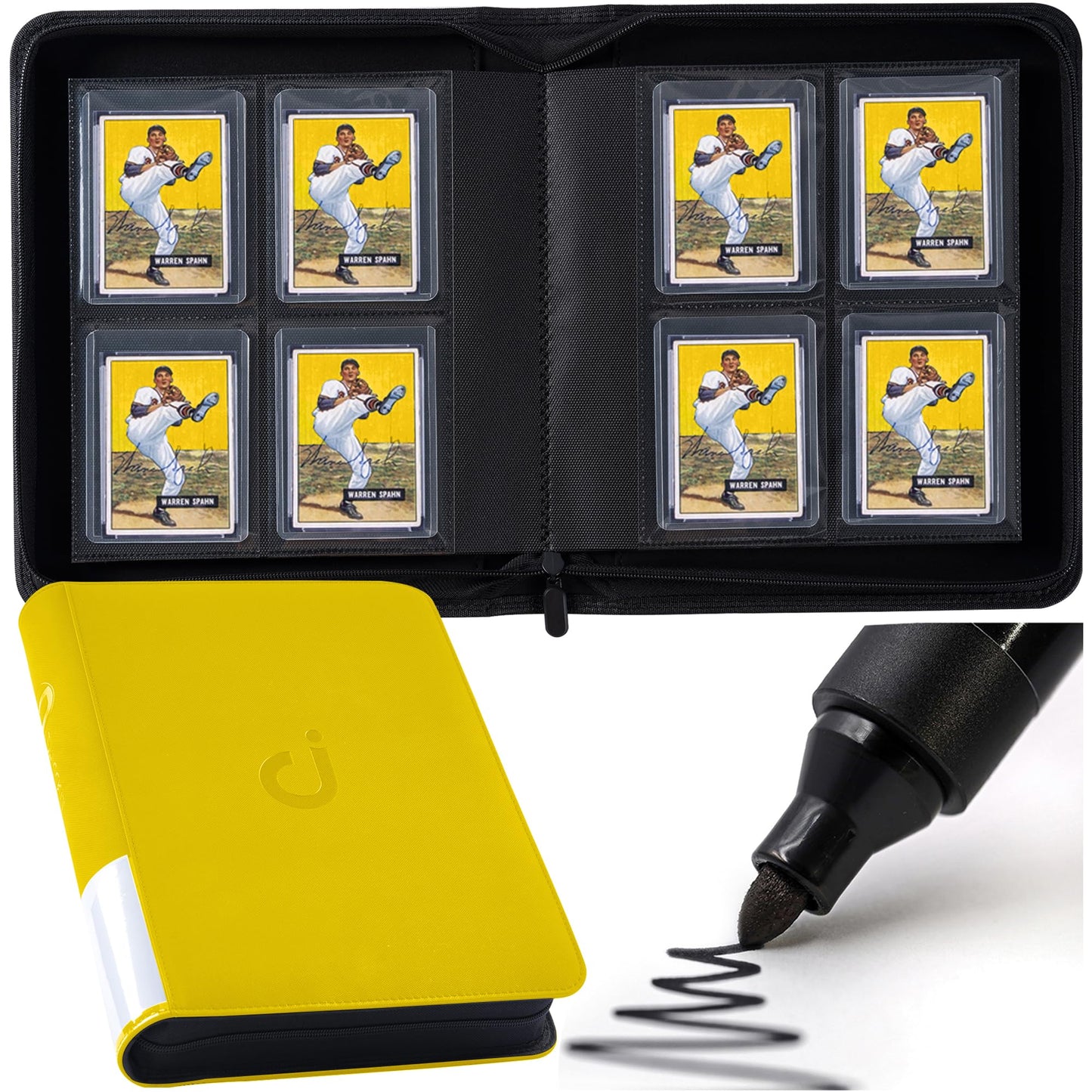 Toploader Binder  Holds 128 Top Loaders - 4 Pocket Top Loader Binder for 3 x 4 Rigid Card Holders for Trading Cards or Sports Cards  Model A - Classic Yellow