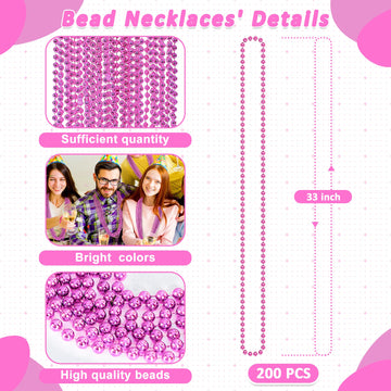 Huskein 200Pcs Mardi Gras Accessories, 33'' Bead Necklace, Mardi Gras Beads, Party Costume Toy Beads Parade Throws Bulk Party Fa