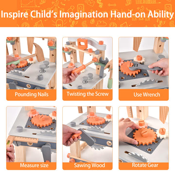 Wooden Tool Bench for Kids Toddlers, Pretend Play Workbench Set Workshop Workbench Construction Toys Gift for 1 2 3 4 5 Years Ol