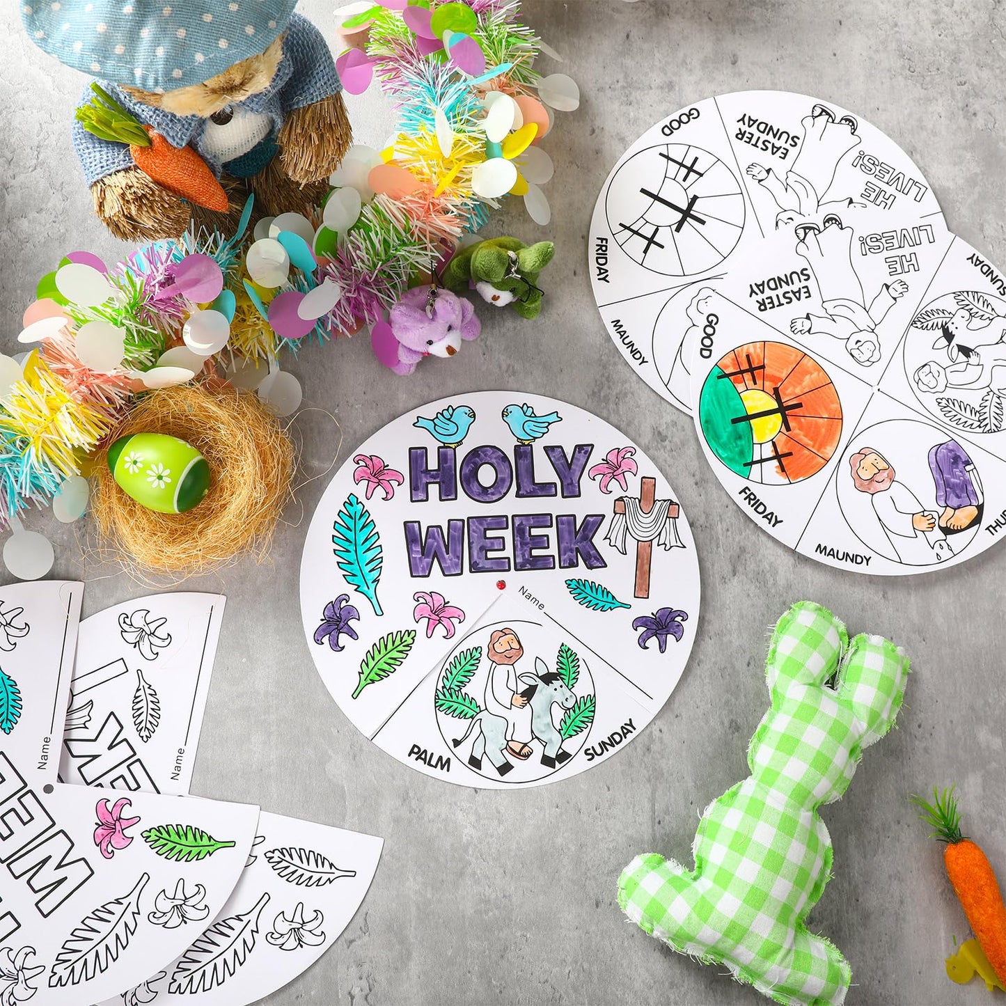 Resurhang 36 Sets Color Your Own Holy Week Wheel, DIY Religious Easter Crafts Kit for Kids Holy Week Color Crafts for Kids Easte