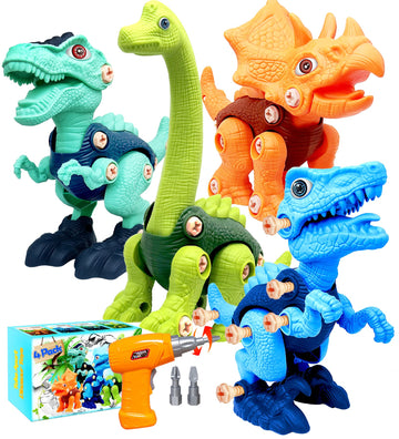HAFUZIYN Dinosaur Toys for Kids, 4 Pack Take Apart Dinosaur Toys with Electric Drill for 3 4 5 6 7 8Year Old Boys and Girls, STE