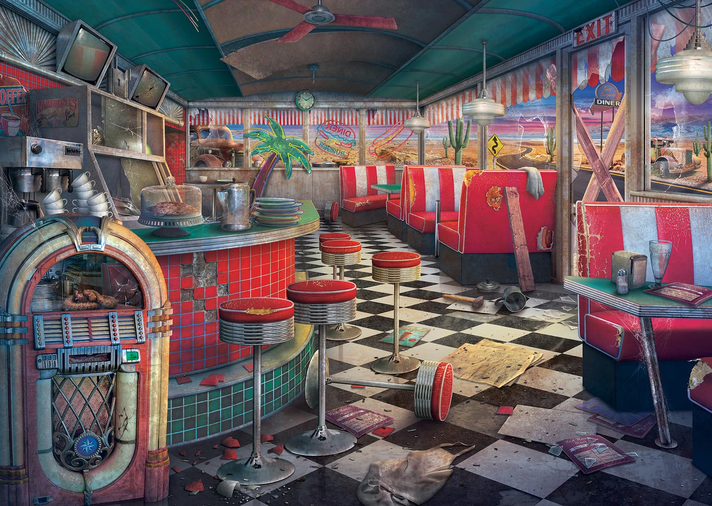 Ravensburger Abandoned Places: Decaying Diner - 1000 Piece Jigsaw Puzzle For Adults | Unique Artistic Design, Durable Pieces | F