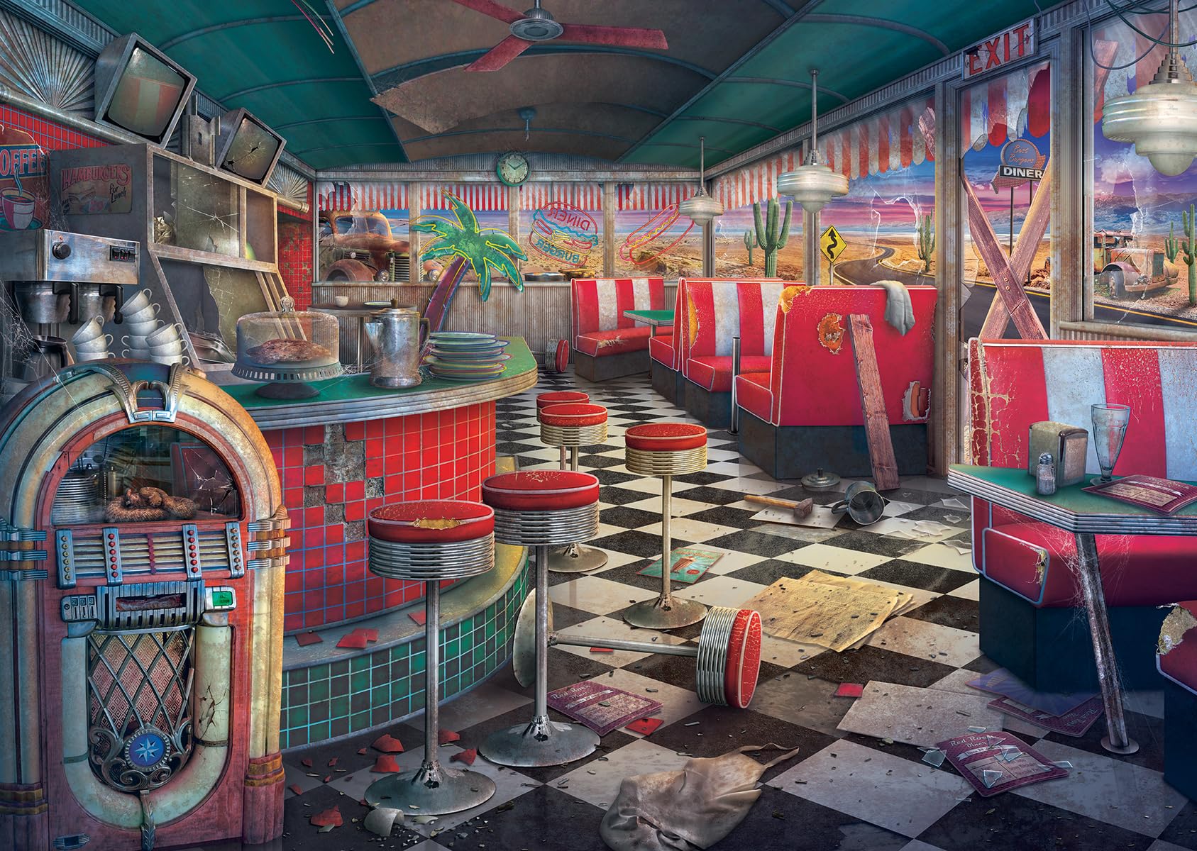 Ravensburger Abandoned Places: Decaying Diner - 1000 Piece Jigsaw Puzzle For Adults | Unique Artistic Design, Durable Pieces | F