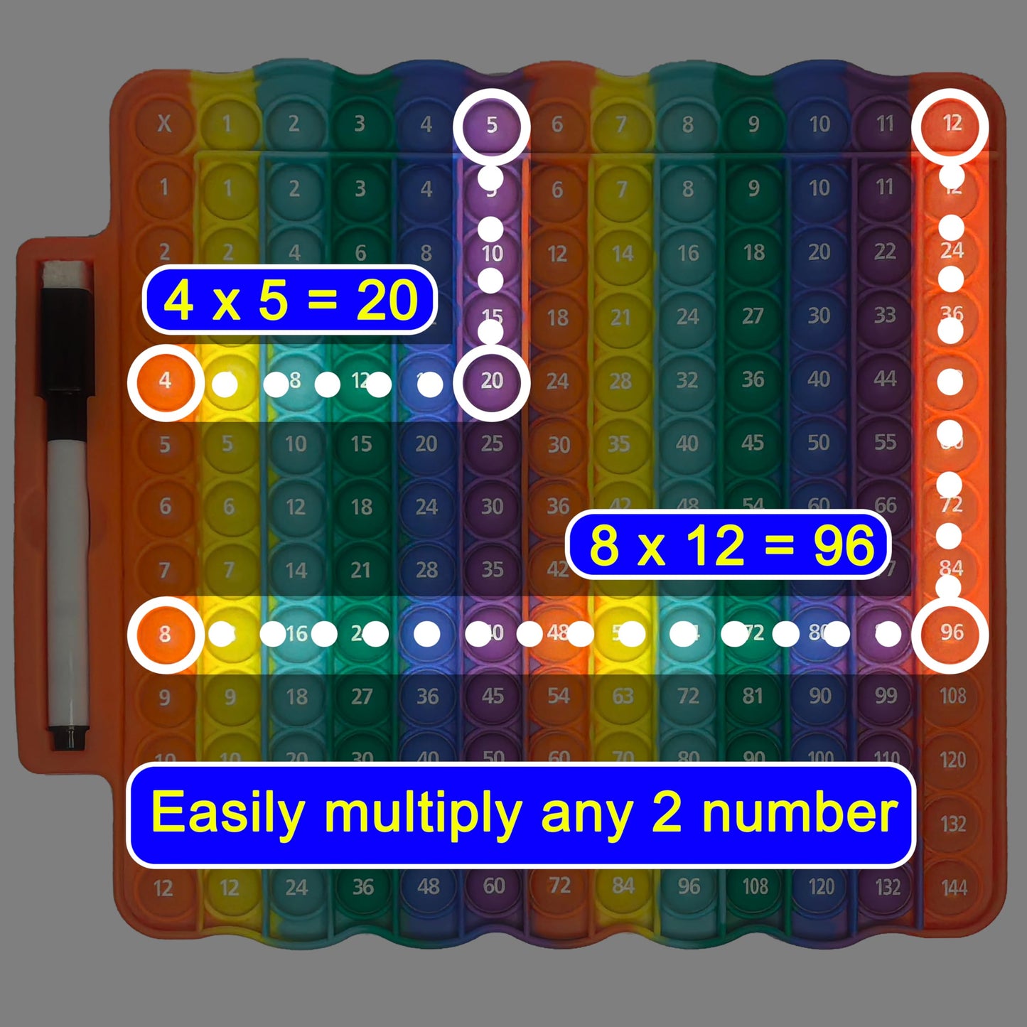 Proweber Multiplication Chart Pop Fidget Toy with Stress-Relieving Poppers Math Game Board for Kids Early Education Family Learning Tool to Master Times Tables & Arithmetic Skills (Rainbow 12X12)