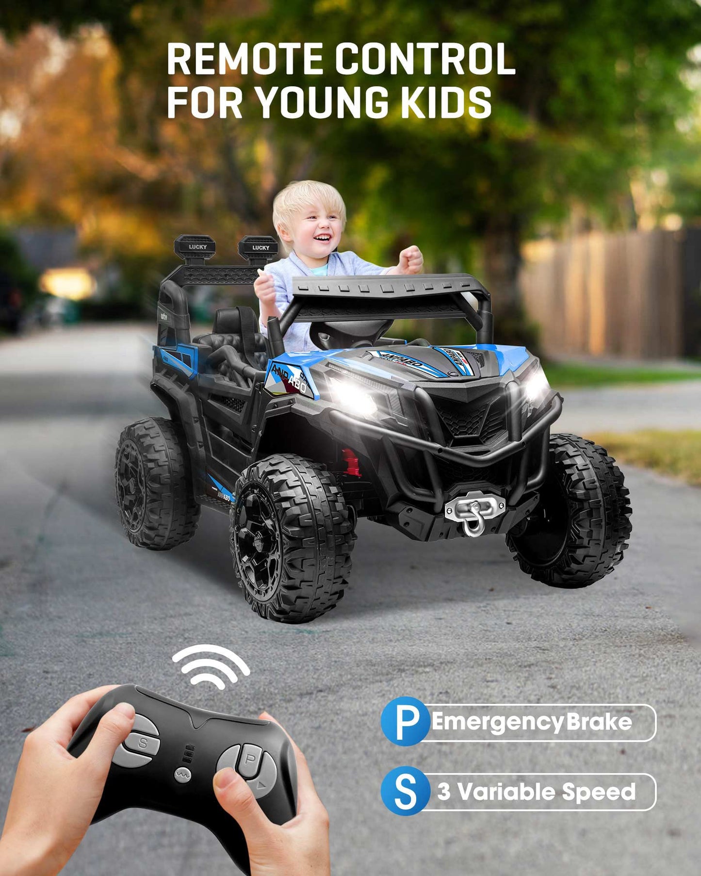 ANPABO 24V 4X4 Ride on Car Truck w/Remote Control, 4WD/2WD Switchable Kids UTV, 19 Spacious Seat, 4 Shock Absorbers, Soft Start,