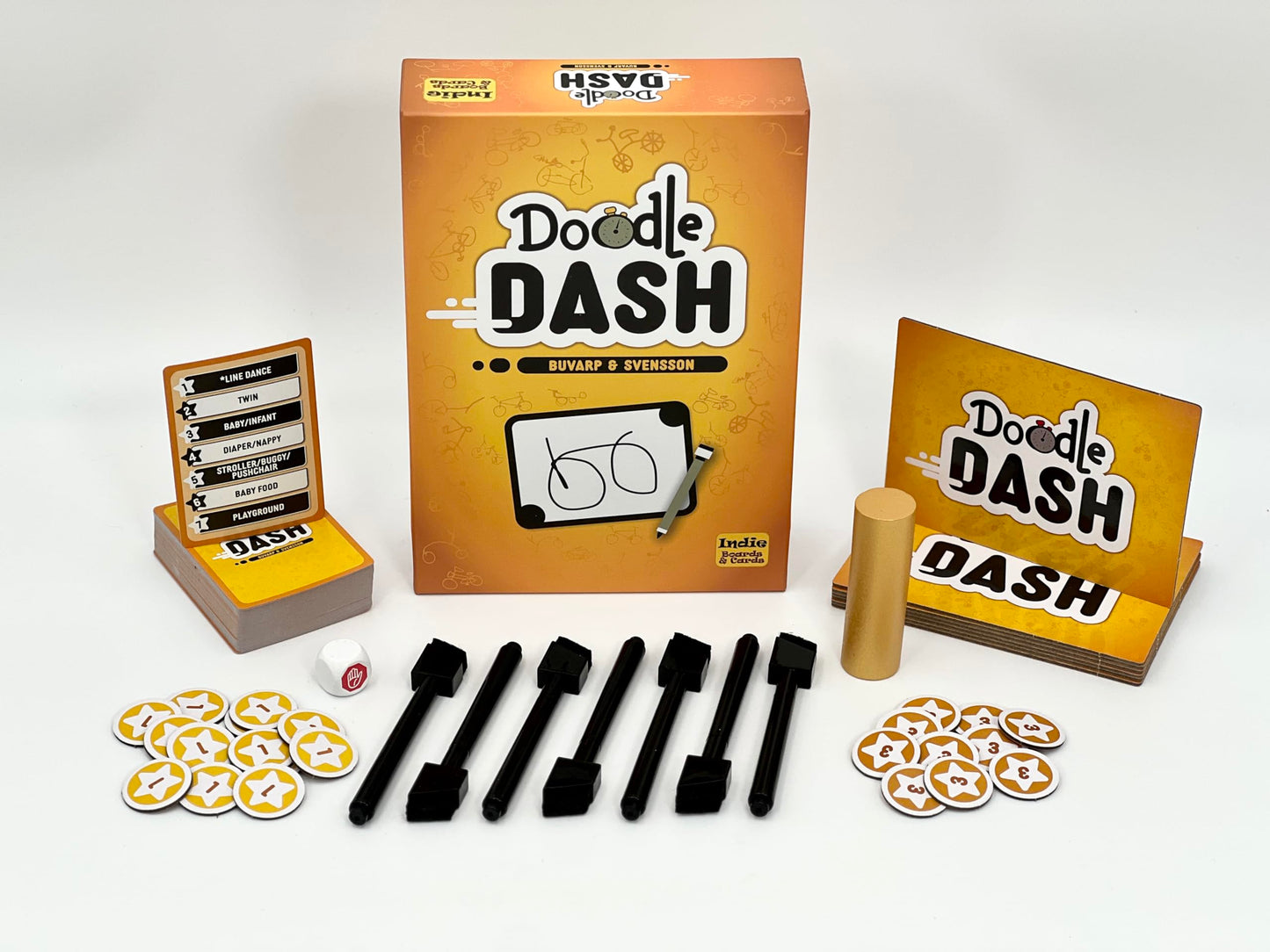 Indie Boards and Cards Doodle Dash Game - Standard Size, Yellow Cardboard, Model DDSH1IBC