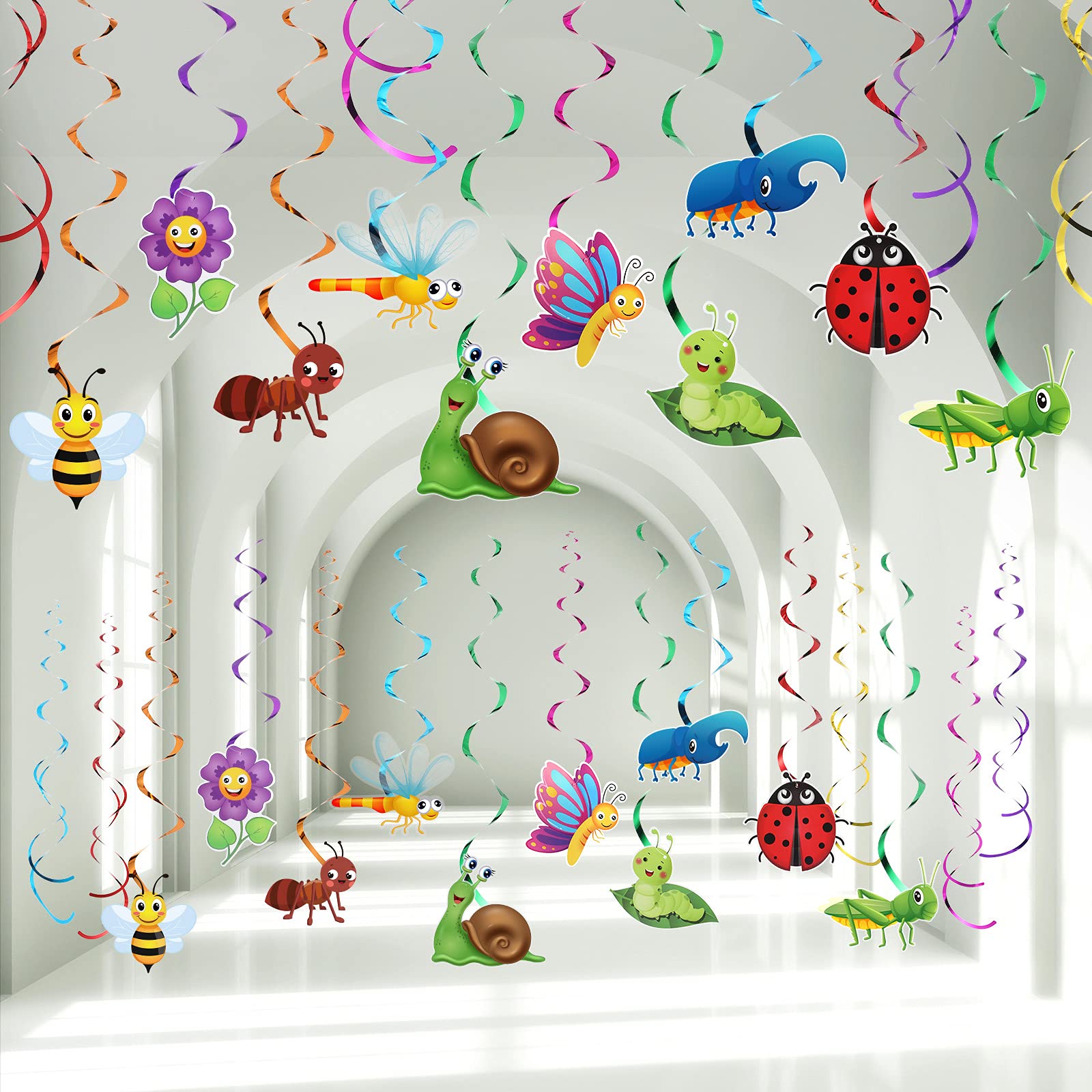 30 Pieces Spring Summer Insects Hanging Swirl Decorations, Butterfly Sunflower Bug Birthday Party Ceiling Decorations for Girls,