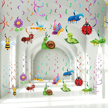 30 Pieces Spring Summer Insects Hanging Swirl Decorations, Butterfly Sunflower Bug Birthday Party Ceiling Decorations for Girls,
