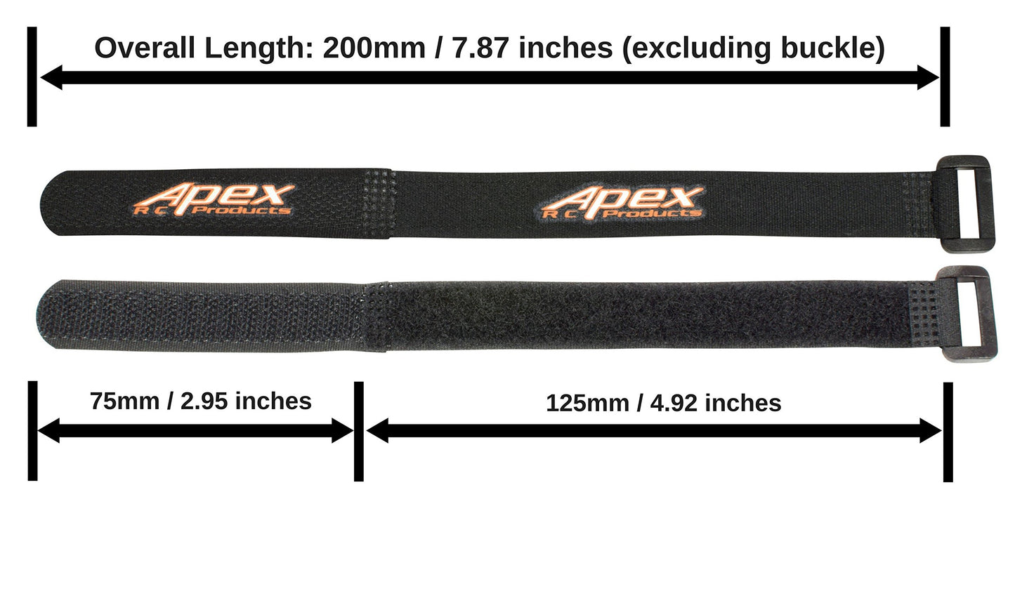 Apex RC Products 5 Pack 16mm x 200mm Straps for Lipo Battery or Camera Straps 3040