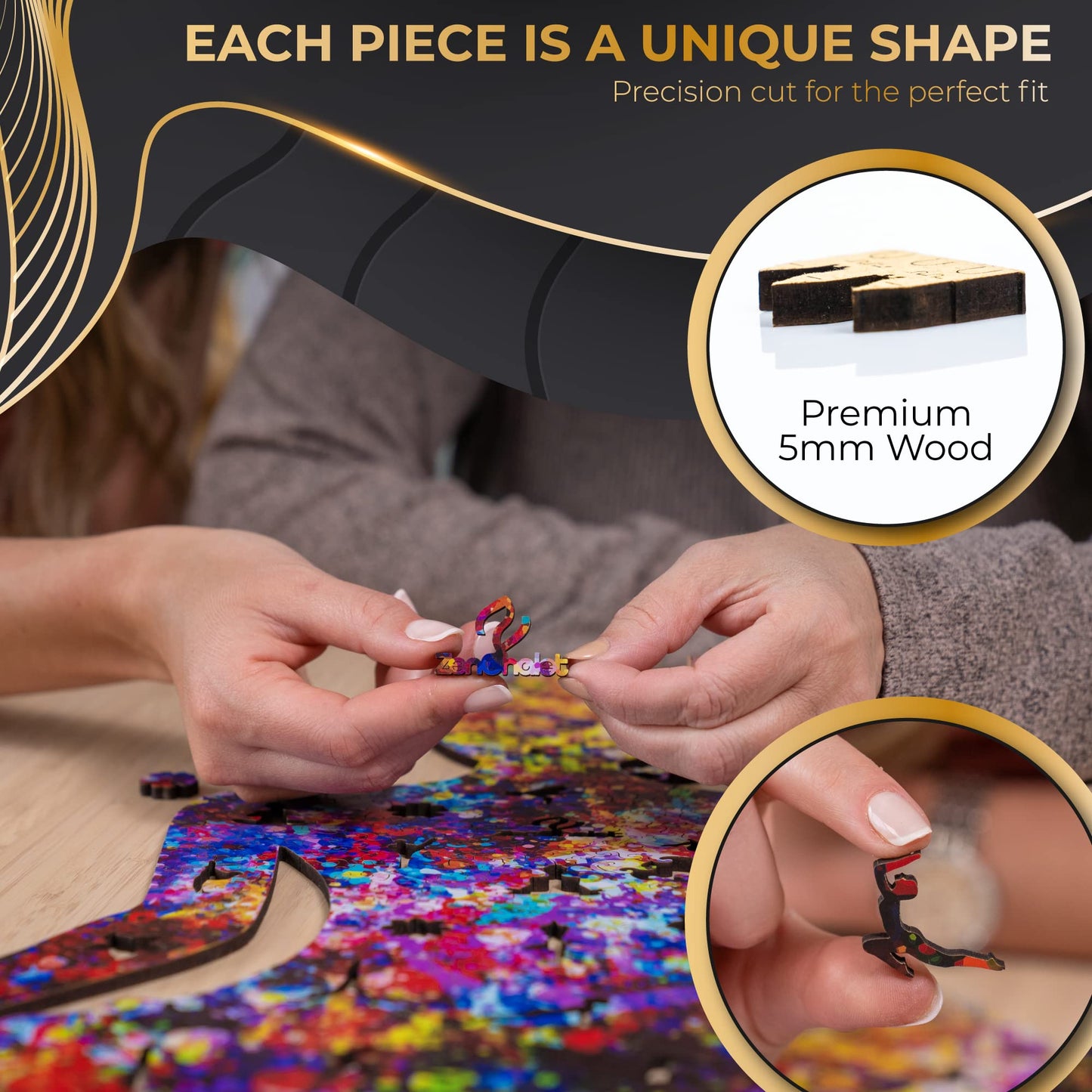 ZenChalet Wooden Jigsaw Puzzle - 200 Pcs Yoga Pose Design, 13.5 x 14.9 Inches, Unique Shaped, Challenging Puzzle for Adults