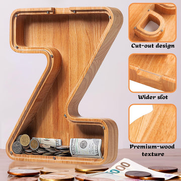 Sulevalt 12 Extra Large Wooden Letter Piggy Banks - Piggy Banks for Boys Girls Kids  Alphabet Money Banks with Initial Z - Coin Banknote Bank Birthday/Christmas for Kids