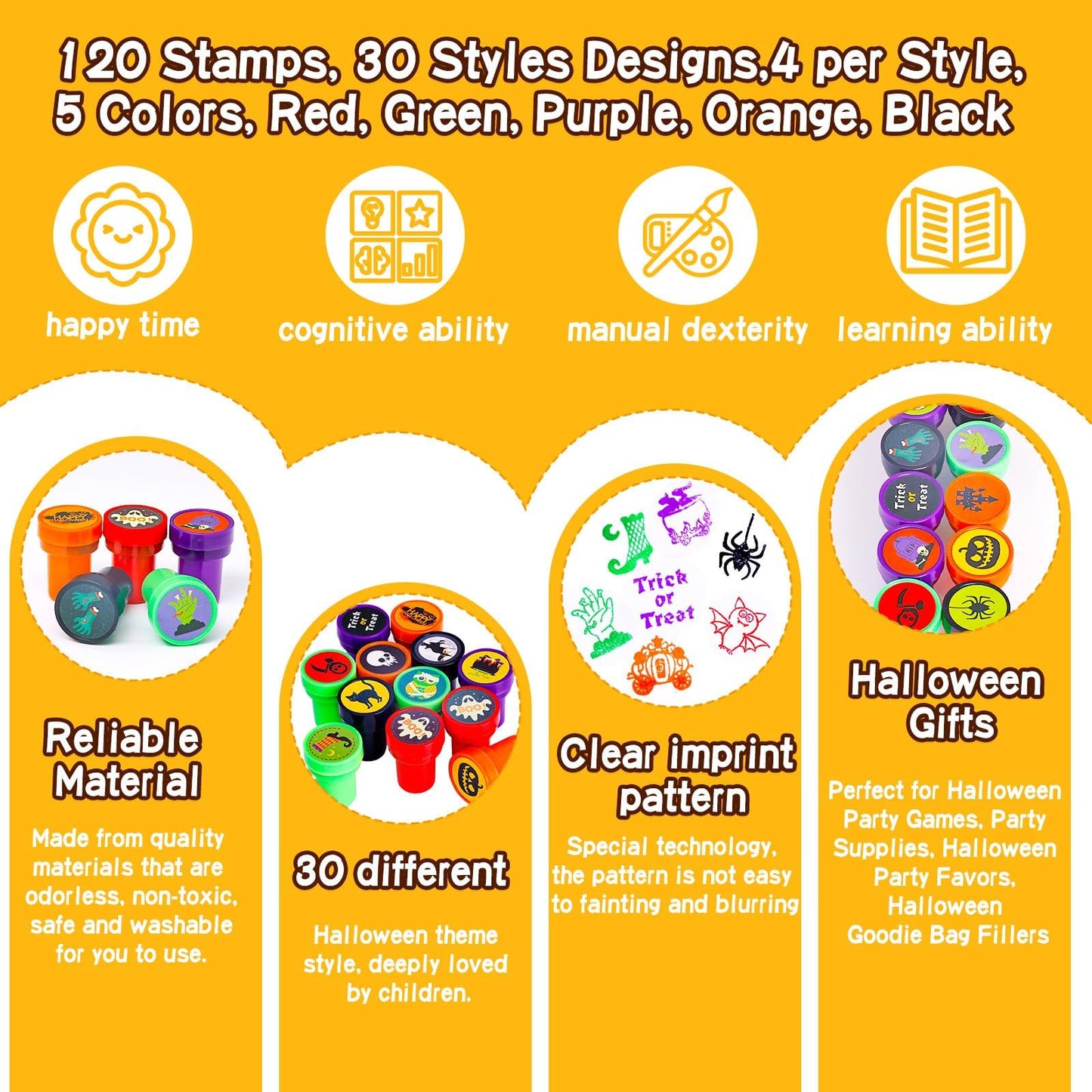 Thuodo Halloween Party Favors, 120 Pieces Assorted Stamps for Kids Bulk, Children Self-Ink Holiday Toy Gifts Game Prizes, Hallow