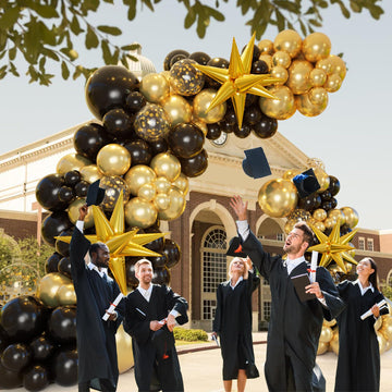 Bonropin 161Pcs Black And Gold Balloons Garland Arch Kit With Explosion Star Balloons, 5/10/12/18In Black Gold Confetti Latex Ba