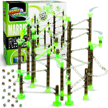 Marble Genius Marble Rails Super Set - 325 Piece Marble Run for Kids 8+, Plastic, Black/Neon Green/Silver, Model MG_RAILS_325