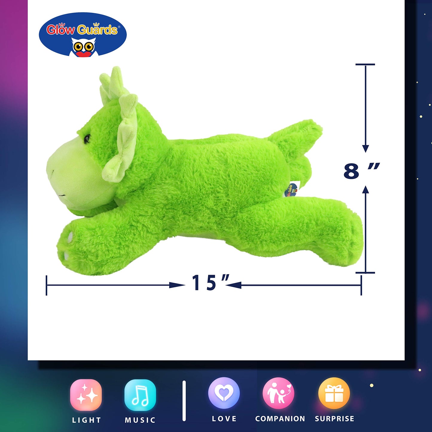 Glow Guards 15'' LED Plush Triceratops Dinosaur Stuffed Animal, Green Glow in the Dark Toy for Kids, Perfect for Birthdays and Children's Day