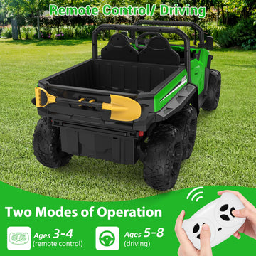 Garvee 24V 4WD 6-Wheel Electric Ride On Dump Truck with Remote Control  2 Seater Kids Dump Truck Toy for Big Kids Ages 3+  Includes Interactive Shovel  Dump Bed  LED Lights & Music Player