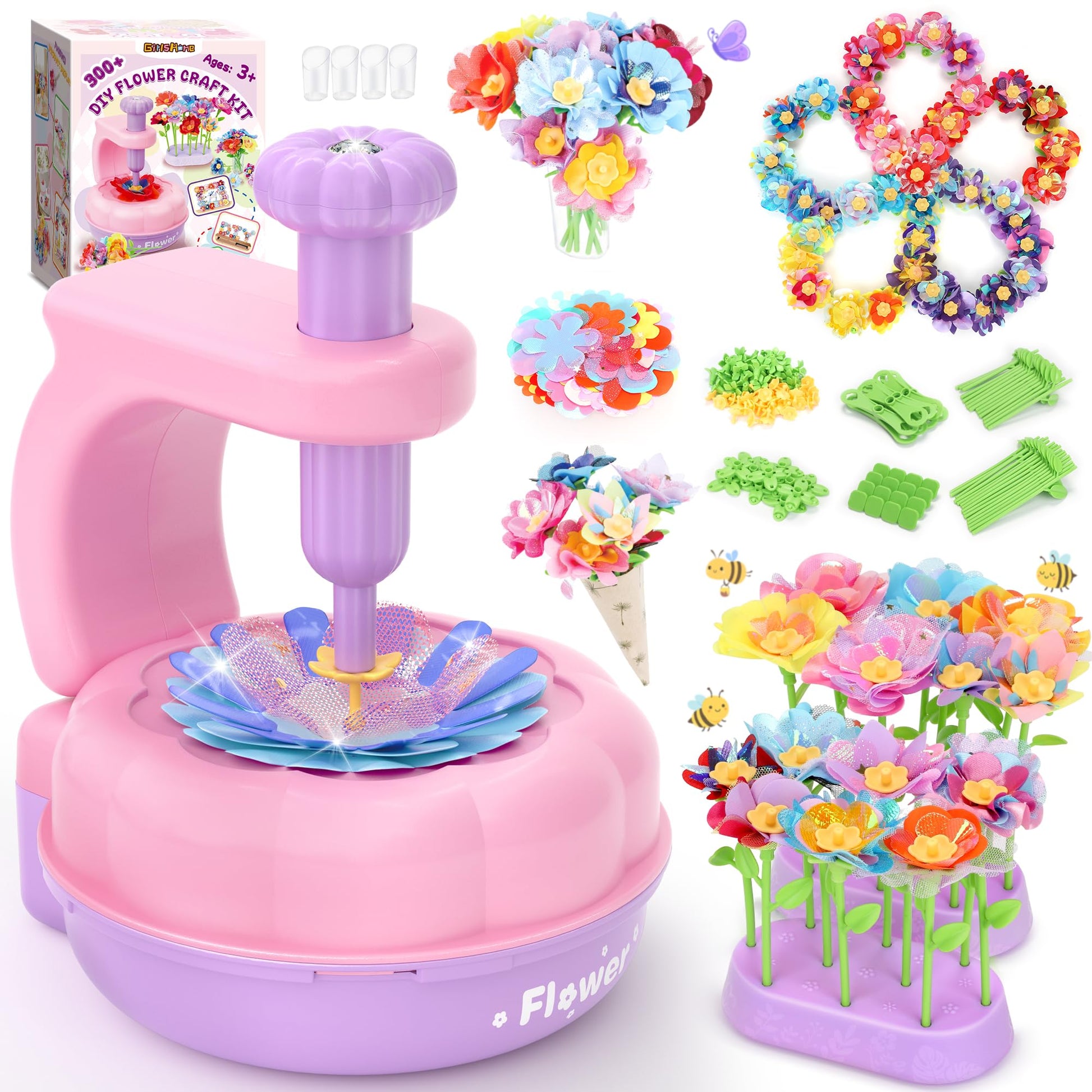 GirlsHome 300+PCS Fabric Flower Bouquets Toys, DIY Flower Crafts Kits for Kids, Arts and Crafts for Kids Ages 6-8 Girls, Flower 