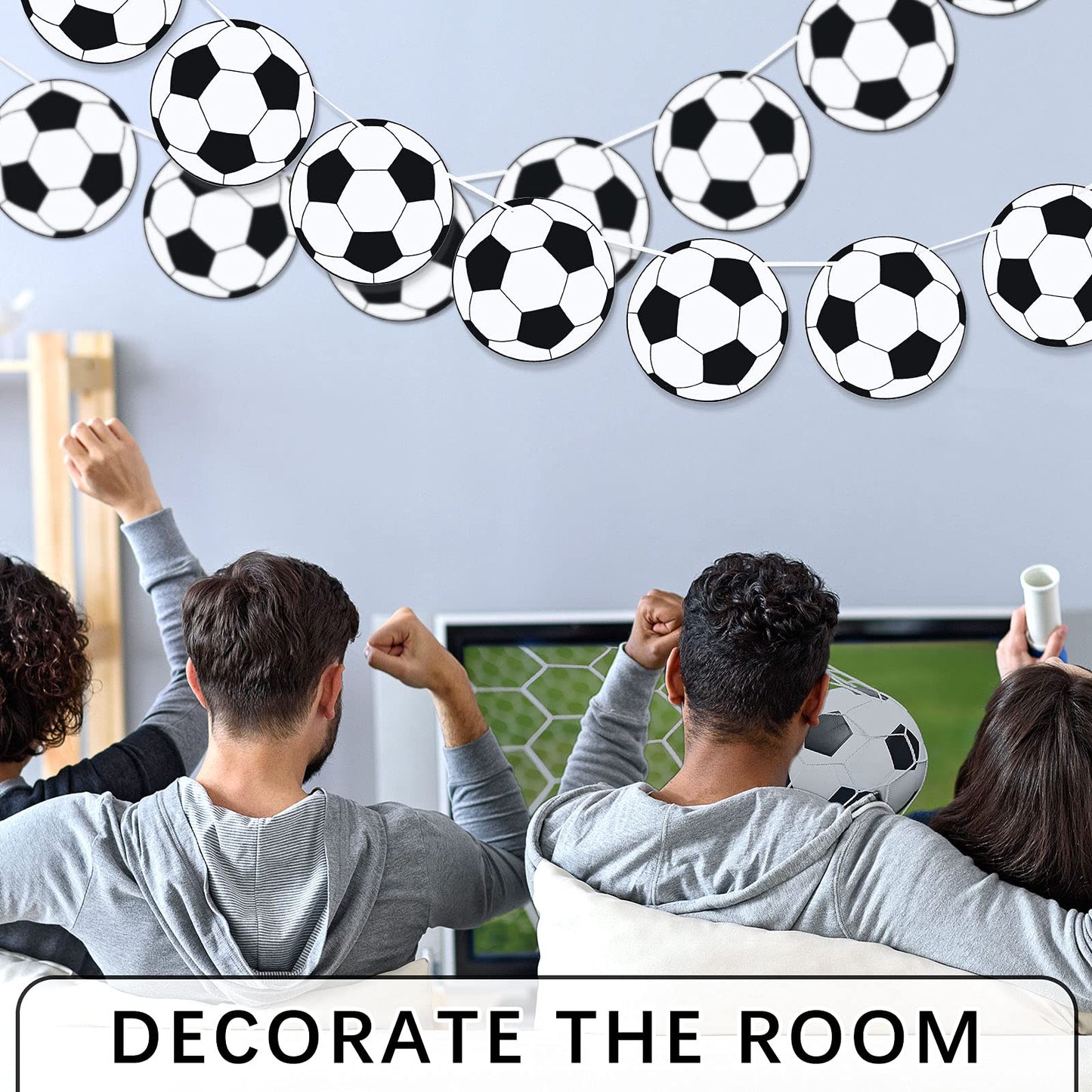 Outus 4 Pieces Soccer Party Decorations Soccer Banner Soccer Ball Garland Soccer Bunting Banners with 32 Pcs Football Pattern De