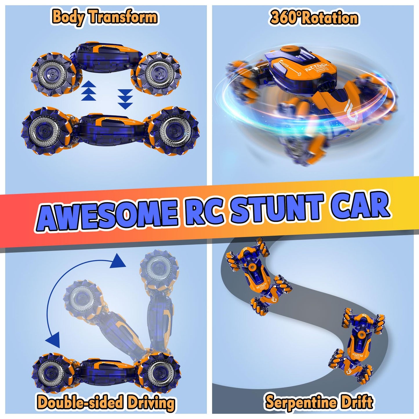 NESTALK Gesture Sensing RC Stunt Car Toys for Boys 6-12 Years Old, 2.4GHz Hand Controlled Cars with Light & Music & Spray 360 Ro