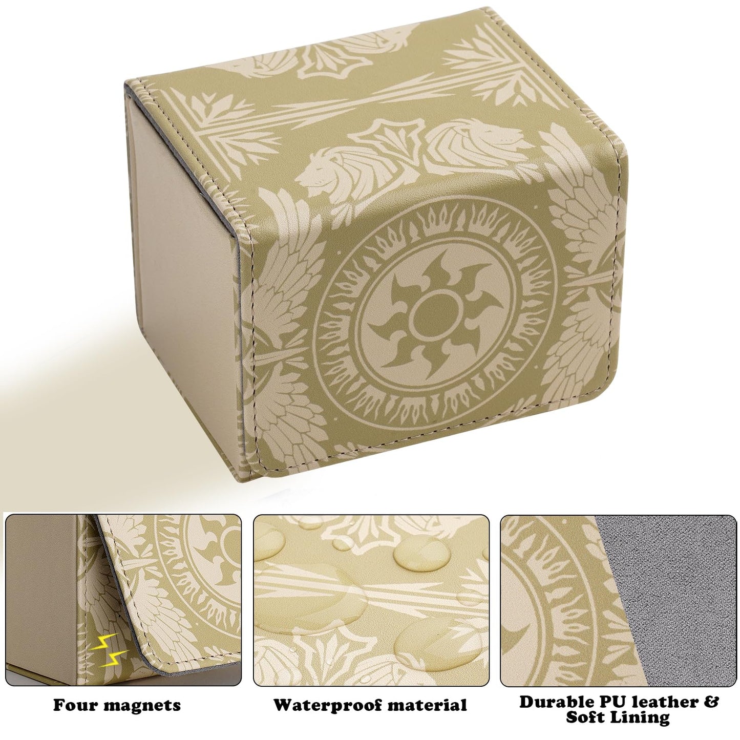 Deck Box for MTG Cards  Trading Commander Deck Case Holds 120+ Sleeved Cards  PU Leather Magnetic Collectible Card Storage Box Fits for TCG Magic Card (Yellow)