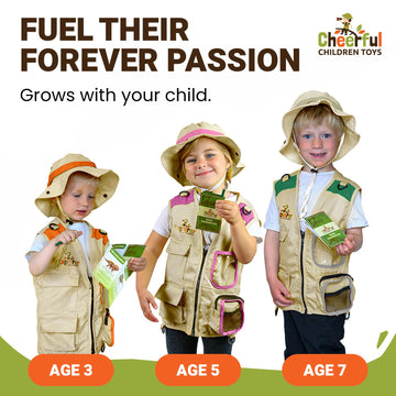 Cheerful Children Toys enhanced Quality Bug Catching Kit - 19 Pcs Kids Explorer Kit - 3-7 Kids Adventure Kit Include Safari Vest  Hat & Extra Sturdy Accessories - Ideal Educational Gift - Learn & Play