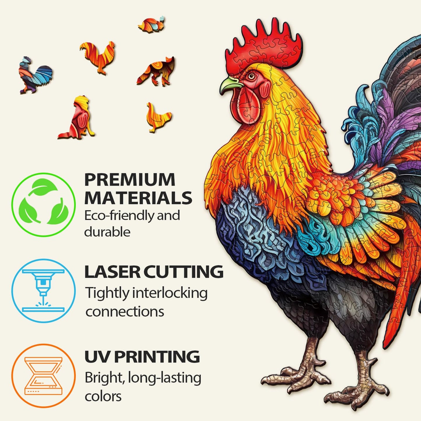 Wooden Puzzles for mature-themeds  100 Pieces Rooster Puzzles for mature-themeds  Unique Puzzles Gifts for Women Men  Wooden mature-themed Puzzles (S-10.2 * 7.8in)